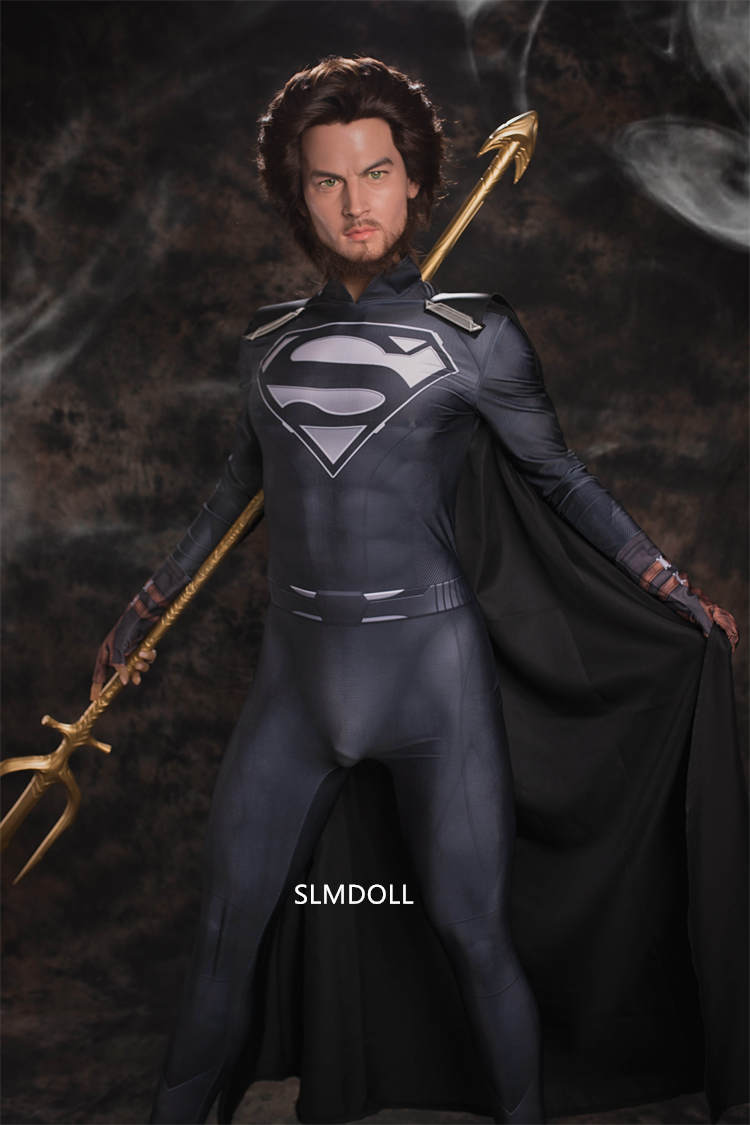 Factory pirce to door 175cm Aquaman male sex doll silicone head hair implant